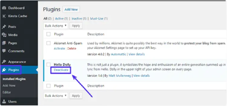 How to Disable Plugins through the WordPress Dashboard