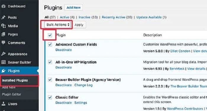 How Disable multiple plugins from your WordPress dashboard