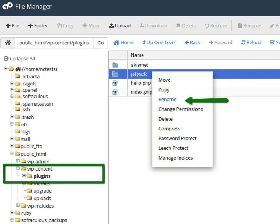 How to Deactivate Plugins from cPanel File Manager?