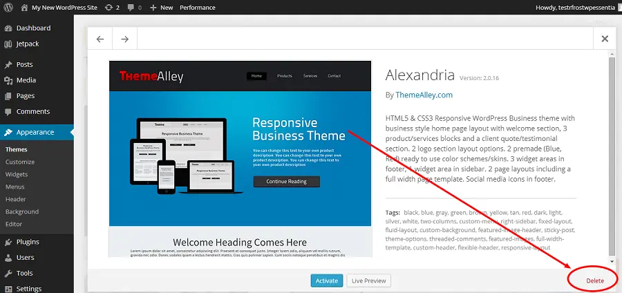 Deactivate Theme through the WordPress Dashboard